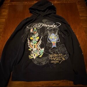 Vintage Ed Hardy Dragon Tattoo Hoodie Y2K Christian Audigier Sweatshirt